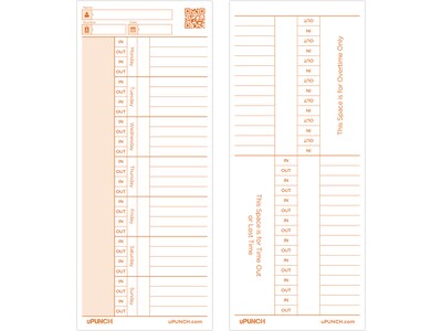 uPunch Time Card for PK1100 Time Clock, 100/Pack (PKTC1100)