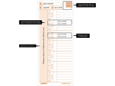 uPunch Time Card for PK1100 Time Clock, 100/Pack (PKTC1100)