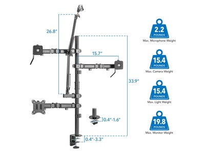 Mount-It! All-in-One Adjustable Studio Camera Setup Single Mount, Up to 32", Black (MI-481)