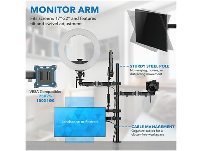 Mount-It! All-in-One Adjustable Studio Camera Setup Single Mount, Up to 32", Black (MI-481)