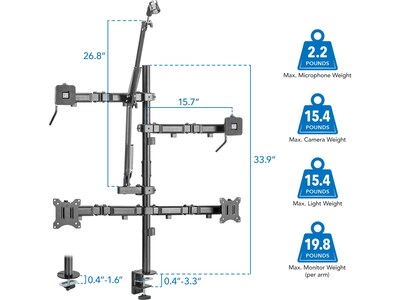 Mount-It! All-in-One Adjustable Studio Camera Setup Dual Mount, Up to 32", Black (MI-482)