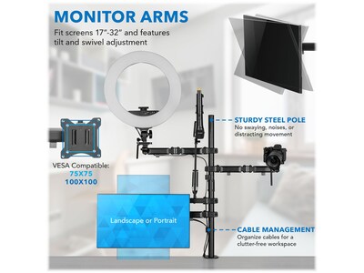 Mount-It! All-in-One Adjustable Studio Camera Setup Dual Mount, Up to 32", Black (MI-482)