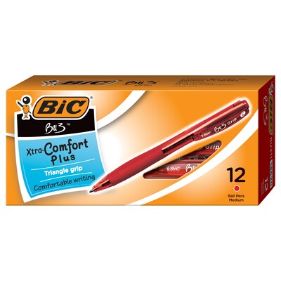 BIC BU3 Retractable Ballpoint Pens, Medium Point, Red Ink, Dozen (BU311RED)