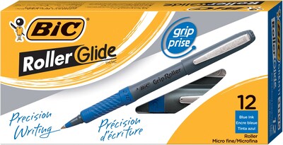 BIC Grip Roller Rollerball Pens, Fine Point, Blue Ink, Dozen (31204/GRE11)