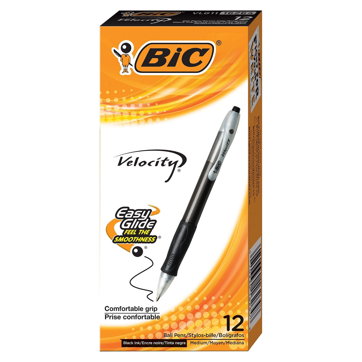BIC Velocity Retractable Ballpoint Pens, Medium Point, Black Ink, Dozen (VLG11-BLK)