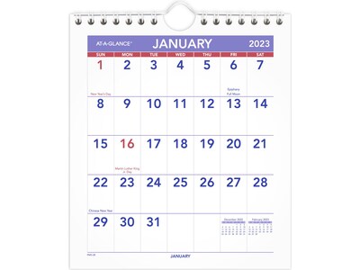 2023 AT-A-GLANCE Mini 6.5 x 7.5 Monthly Wall Calendar, Purple/Red (PM5-28-23)