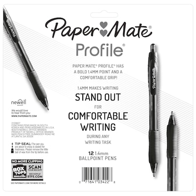 Paper Mate Profile Retractable Ballpoint Pen, Bold Point, Assorted Ink, Dozen (1788863)