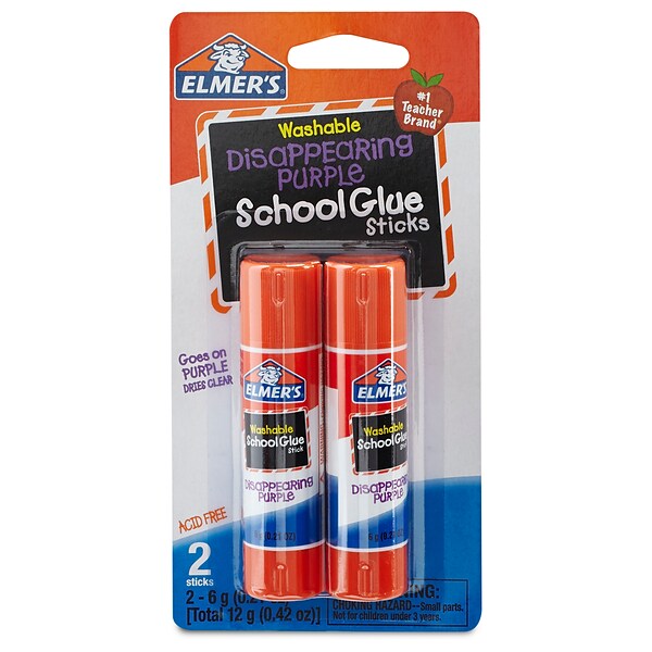 Washable School Glue Sticks, 0.77 oz, Applies White snd Dries