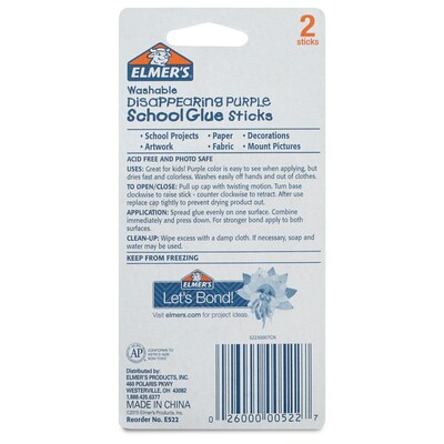 Elmer's School Glue Sticks, 0.21 oz., Purple, 2/Pack (E522)