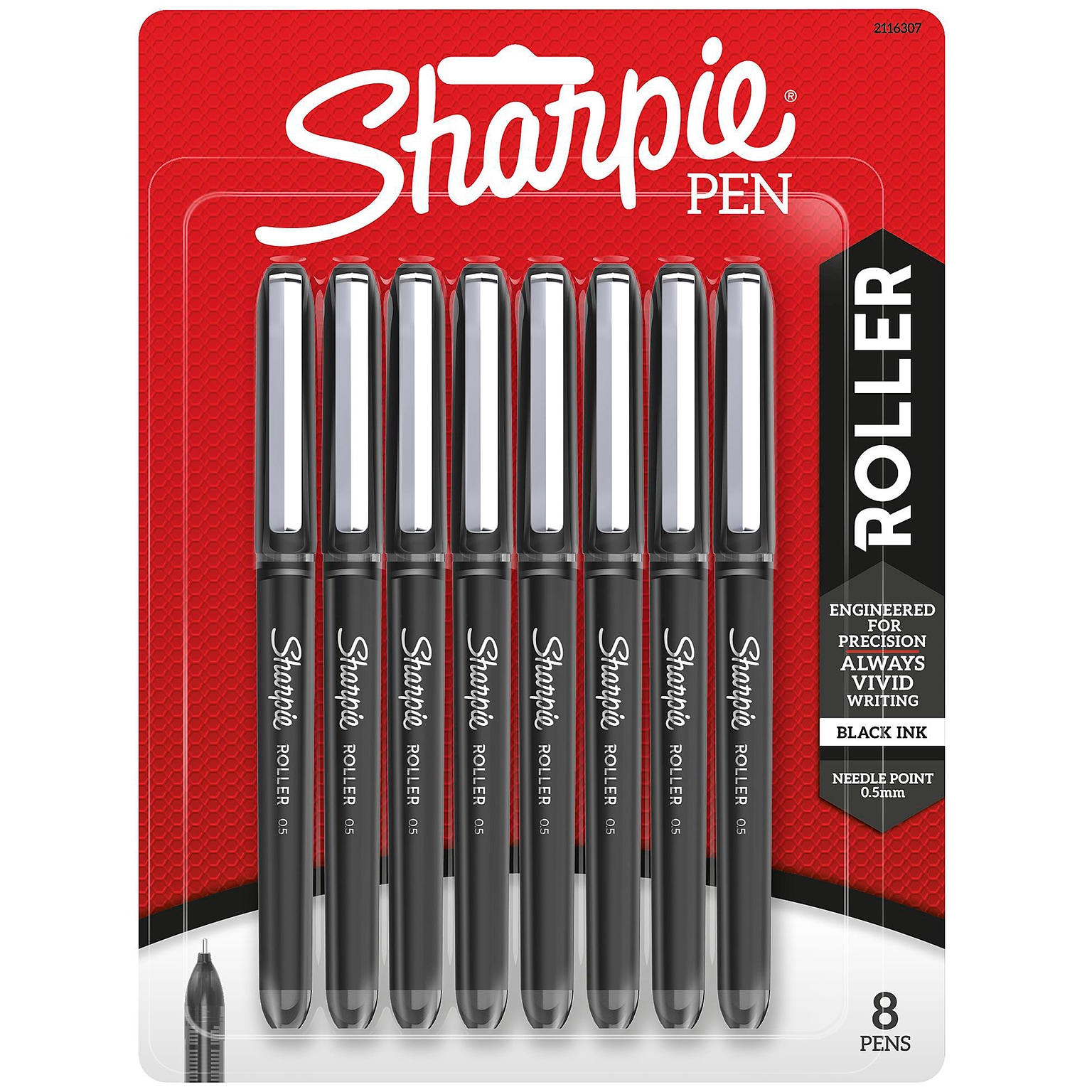 Sharpie Rollerball Pen, Needle Point  Precision Pen, Black Ink, 8/Pack (2116307)