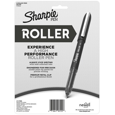 Sharpie Rollerball Pen, Needle Point  Precision Pen, Black Ink, 8/Pack (2116307)