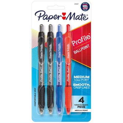 Paper Mate Profile Retractable Ballpoint Pen, Medium Point, Assorted Ink, 4/Pack (2113557)