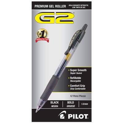 Pilot G-2 Retractable Gel Roller Pen Black Bold [Pack Of 12] (12PK-G21--BLK-BC)