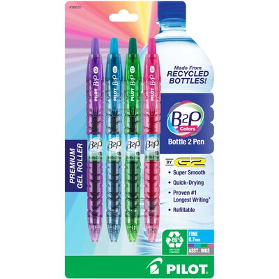 Pilot B2P Colors Bottle 2 Pen Retractable Gel Pens, Fine Point, Assorted Ink, 4/Pack (36620)