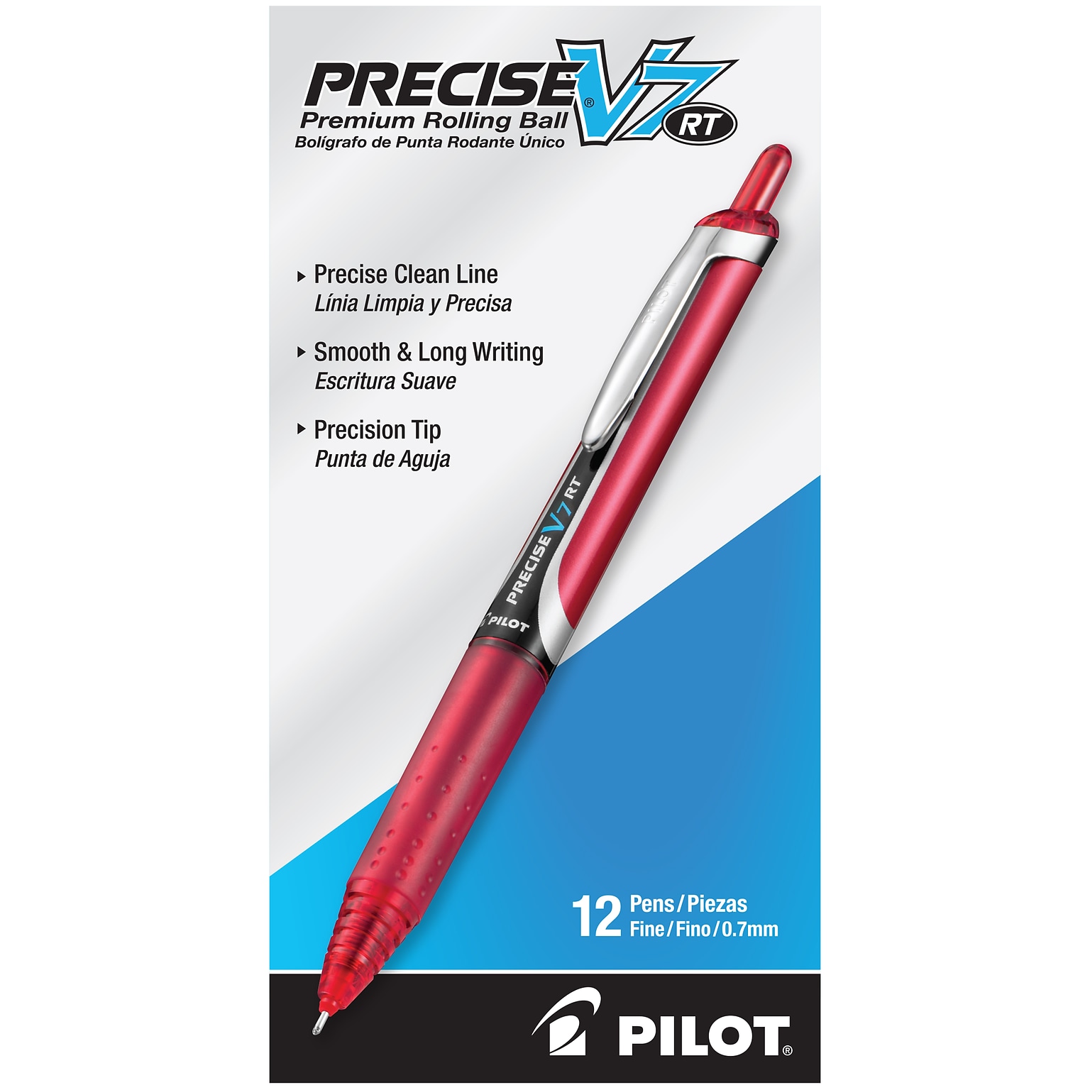 Pilot Precise V7 RT Retractable Rollerball Pens, Fine Point, Red Ink, Dozen (26069)