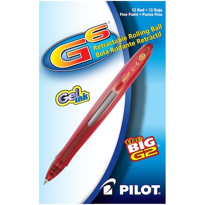 Pilot G6 Retractable Gel Pens, Fine Point, Red Ink, Dozen (31403)