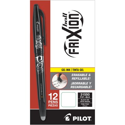 Pilot Frixion Ball Erasable Gel Pens, Fine Point, Black, 12/Pack (56275-PK12)