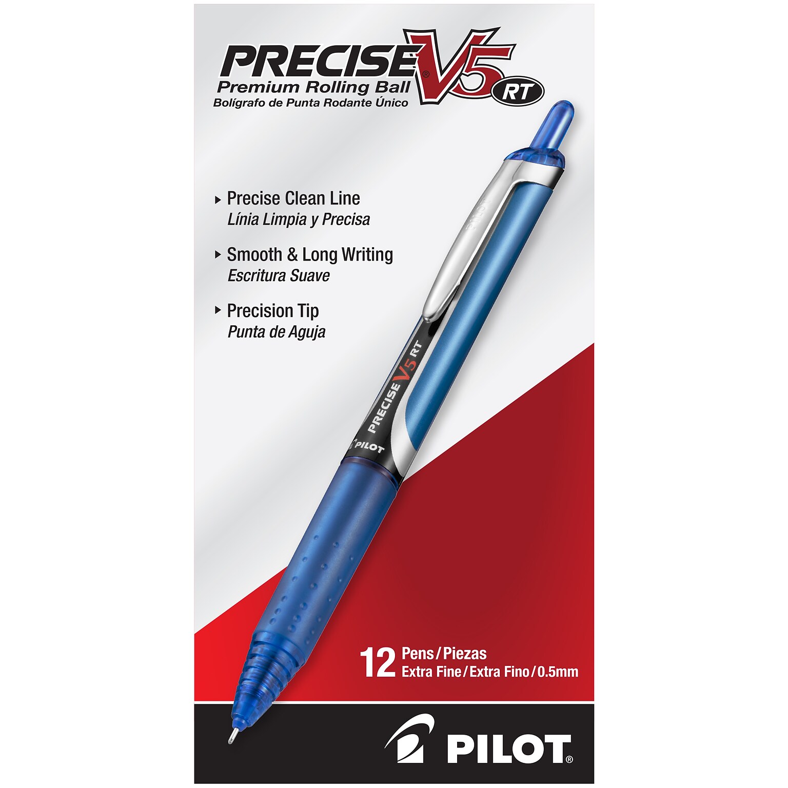 Pilot Precise V5 RT Retractable Rollerball Pens, Extra Fine Point, 0.5mm, Blue Ink, Dozen (26063)