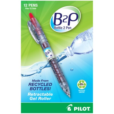 Pilot B2P Bottle 2 Pen Retractable Gel Pens, Fine Point, Red Ink, Dozen (31602)