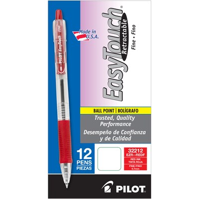 Pilot EasyTouch Retractable Ballpoint Pens, Fine Point, Red Ink, Dozen (32212)