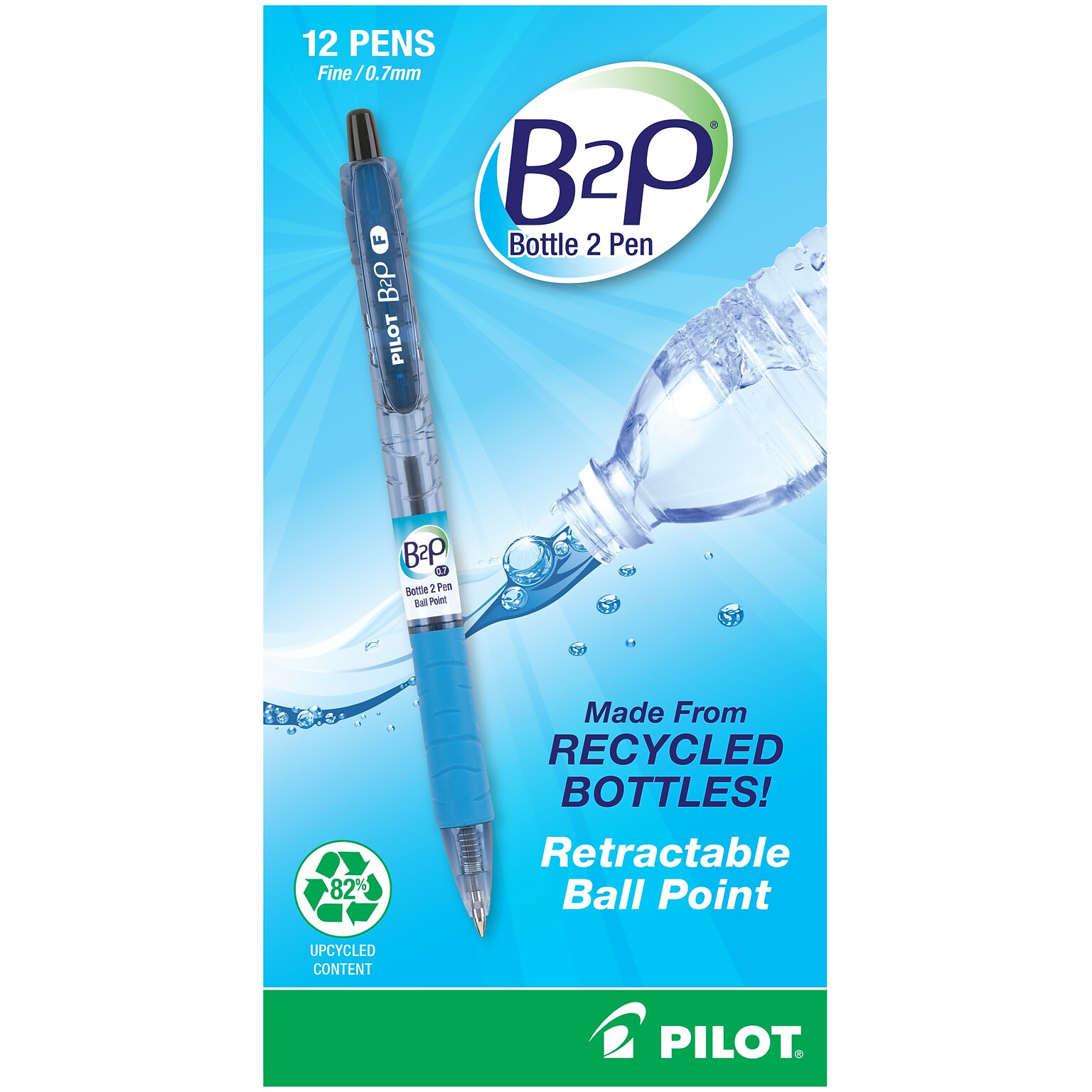 Pilot B2P Bottle 2 Pen Retractable Ballpoint Pens, Fine Point, Black Ink, Dozen (34600)