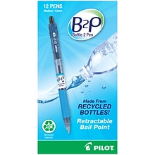 Pilot B2P Bottle 2 Pen Retractable Ballpoint Pens, Medium Point, Black Ink, Dozen (34800)