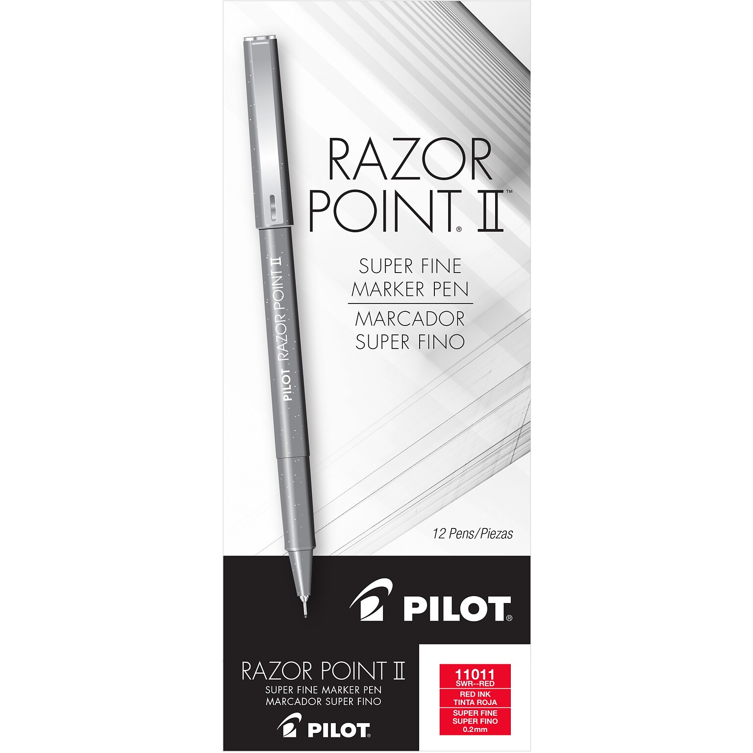 Pilot Razor Point II Marker Pens, Super Fine Point, Red Ink, Dozen (11011)