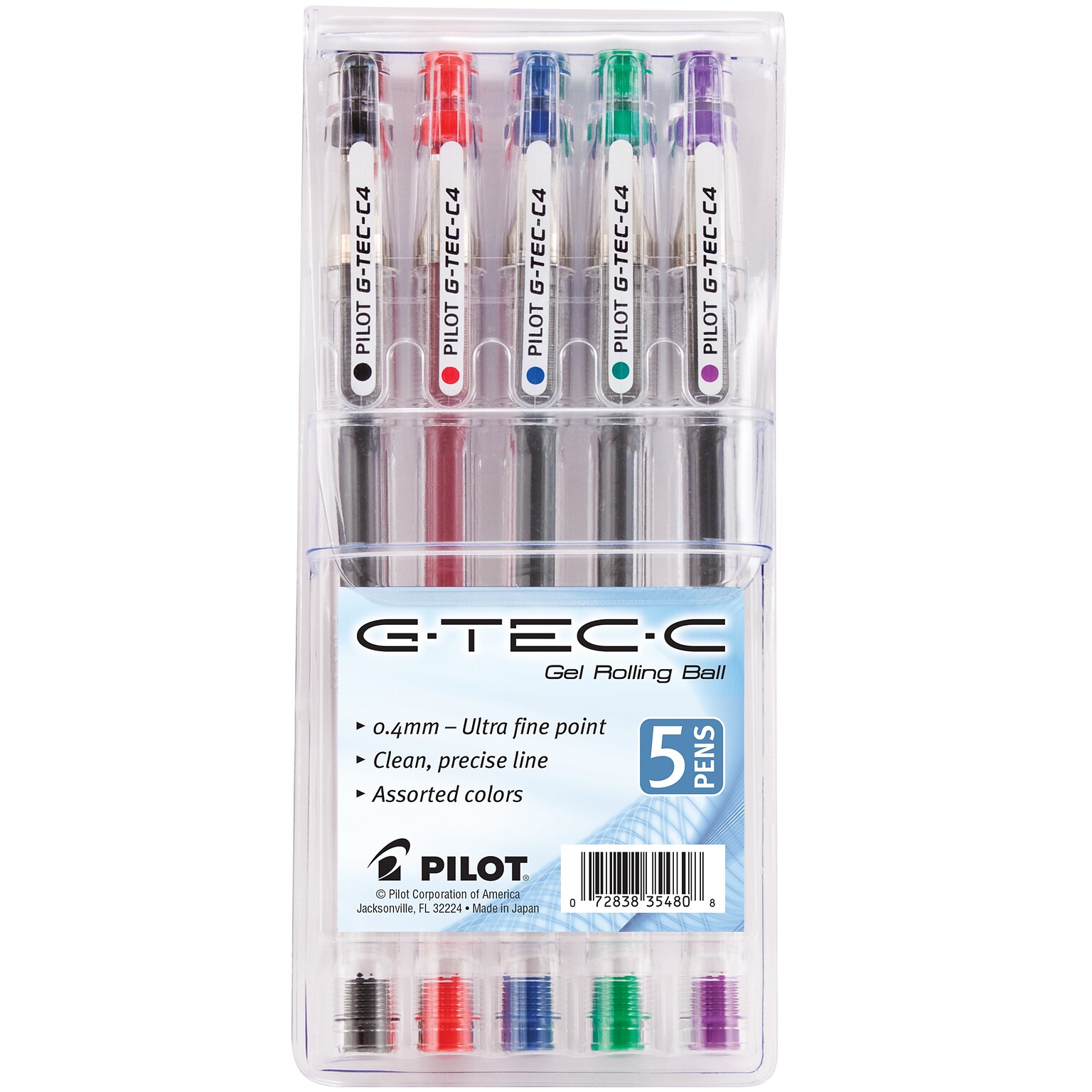 Pilot G-Tec-C Gel Pens, Ultra Fine Point, Assorted Ink, 5/Pack (35480)