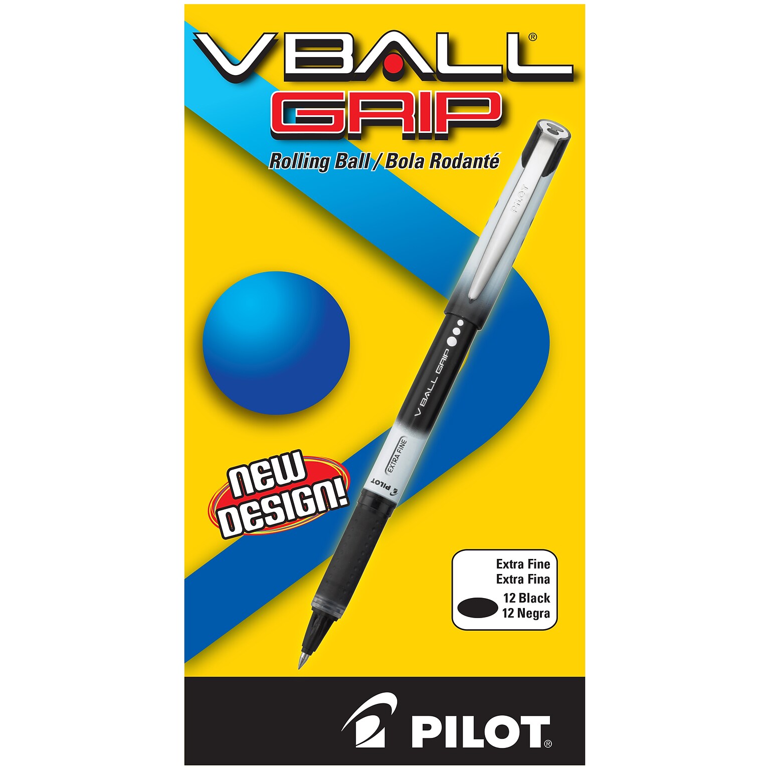 Pilot VBall Grip Rollerball Pen, Extra Fine Point, Black Ink, Dozen (35470)