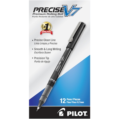 Pilot Precise V5/V7, 0.70 mm, Fine Point, Roller Ball Pens, Black, Dozen (PIL35392)