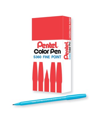 Pentel Color Pens, Fine Point, Sky Blue Ink, 24/Pack (24PK-S360-110)