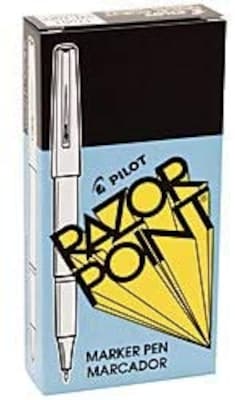 Pilot Razor Point Marker Pens, Ultra Fine Point, Black Ink, Dozen (11001)