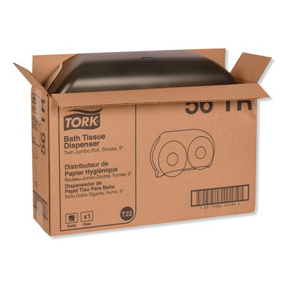 Tork® Twin Jumbo Roll Bath Tissue Dispenser, 19.29 x 5.51 x 11.83, Smoke/Gray