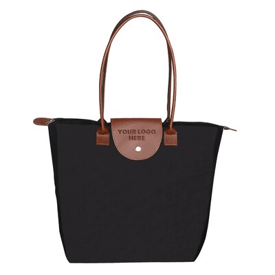 Custom Folding Tote With Leather Flap Closure; 15-1/2x13, (QL47206)