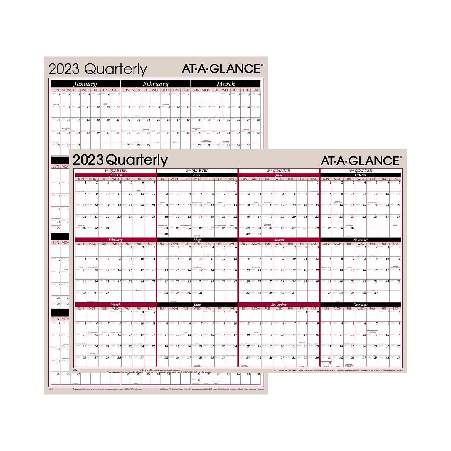 2023 AT-A-GLANCE 24 x 36 Yearly Wet-Erase Wall Calendar, Reversible, Multicolor (A123-23)