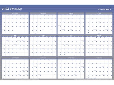 2023 AT-A-GLANCE 32" x 48" Yearly Wet-Erase Wall Calendar, Reversible, Blue/Gray (A1152-23)