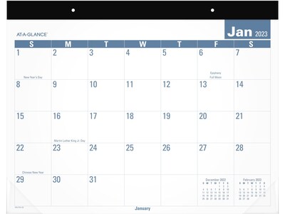 2023 AT-A-GLANCE Easy to Read 21.75 x 17 Monthly Desk Pad Calendar, Blue/White (SKLP24-32-23)