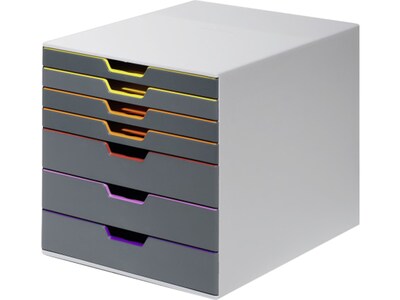 Durable VARICOLOR 7-Compartment Stackable Plastic Drawer Box, Gray (760727)