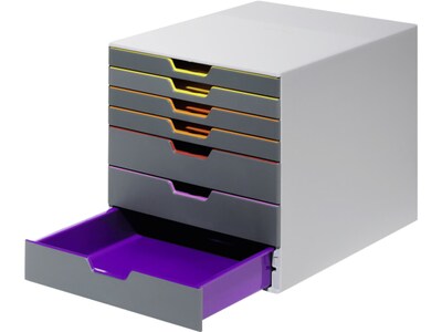 Durable VARICOLOR 7-Compartment Stackable Plastic Drawer Box, Gray (760727)