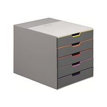 Durable VARICOLOR 5-Compartment Stackable Plastic Drawer Box, Gray (760527)