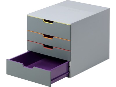 Durable VARICOLOR 4-Compartment Stackable Plastic Drawer Box, Gray (760427)