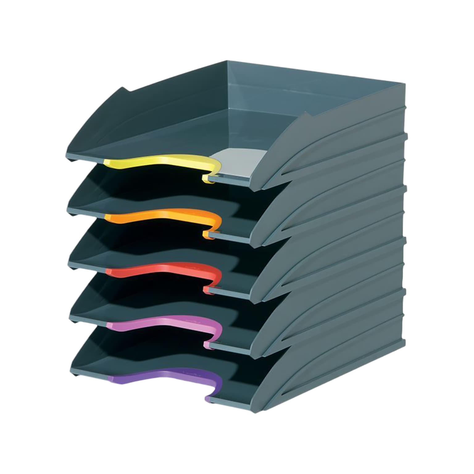 Durable VARICOLOR 5-Compartment Stackable Plastic Letter Tray Set, Anthracite Gray (770557)
