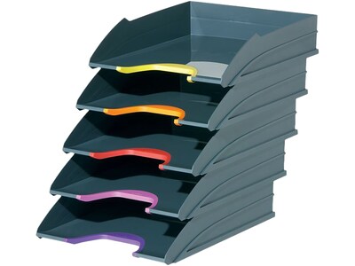 Durable VARICOLOR 5-Compartment Stackable Plastic Letter Tray Set, Anthracite Gray (770557)