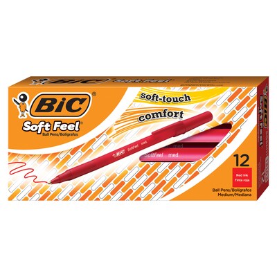 BIC Soft Feel Ballpoint Pens, Medium Point, Red Ink, Dozen (13103)