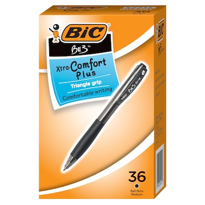 BIC BU3 Ballpoint Pens, Medium Point, Black Ink, 36/Pack (BU3361BLK)