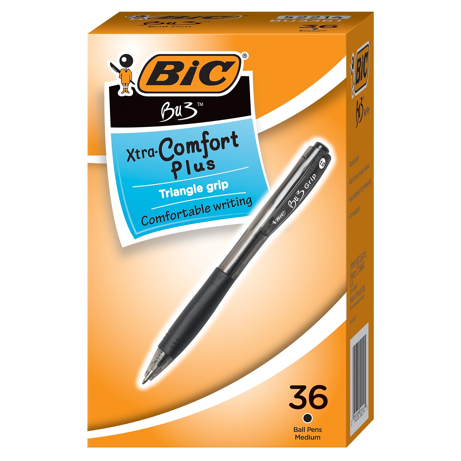 BIC BU3 Ballpoint Pens, Medium Point, Black Ink, 36/Pack (BU3361BLK)