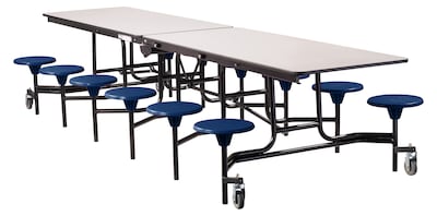NPS Stool Unit Series, 12 Rectangular Cafeteria Table w/ 12 Stools; Grey Nebula Top/Blue Stools (MTS12MDPEPCGY04)