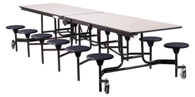 NPS Stool Unit Series, 12 Rectangular Cafeteria Table w/ 12 Stools; Grey Nebula Top/Black Stools (MTS12MDPEPCGY10)