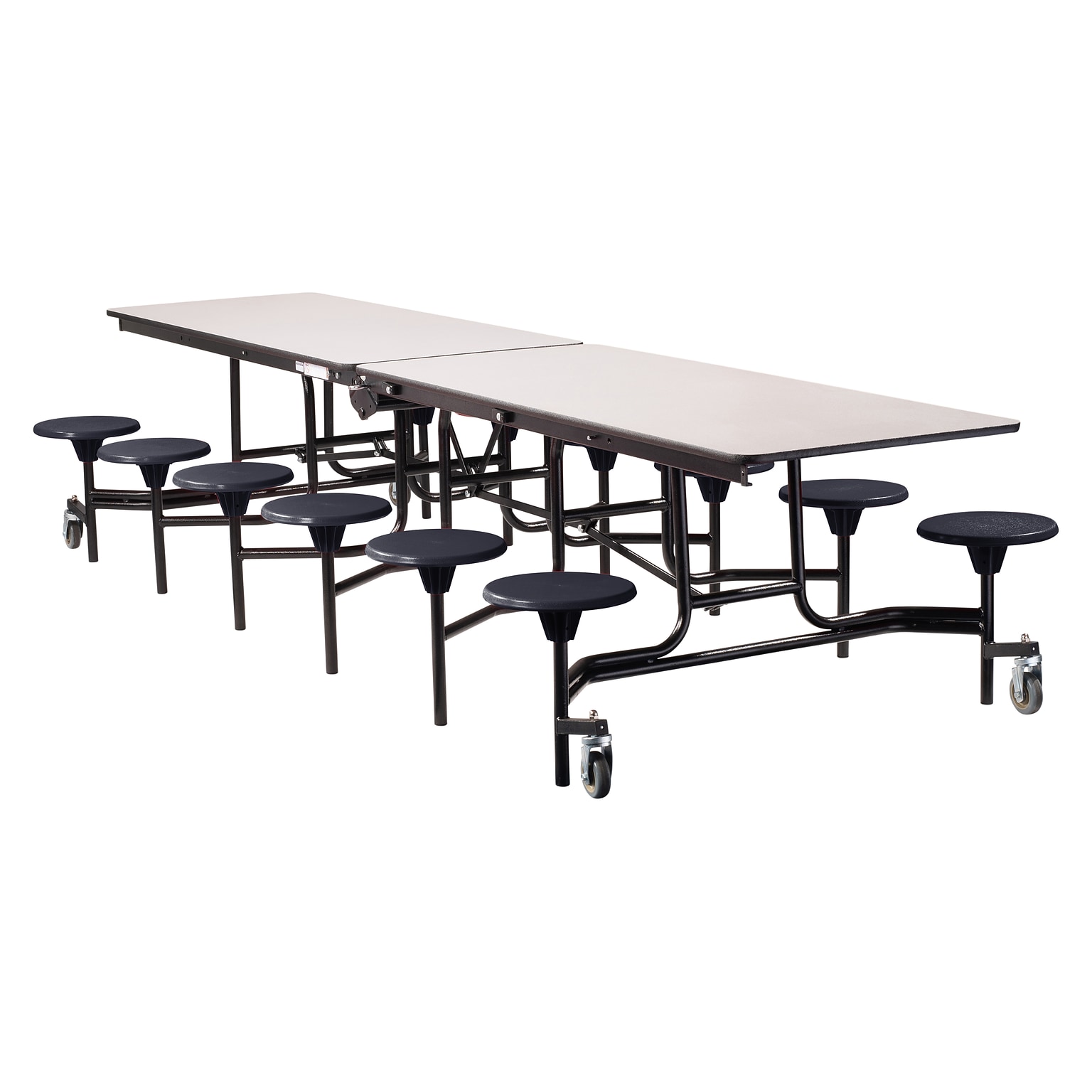 NPS Stool Unit Series, 12 Rectangular Cafeteria Table w/ 12 Stools; Grey Nebula Top/Black Stools (MTS12MDPEPCGY10)