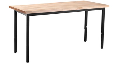NPS Heavy Duty Series Height Adjustable Steel Table, Black Frame, 24 X 60, Butcherblock Top (HDT3-2460B1)